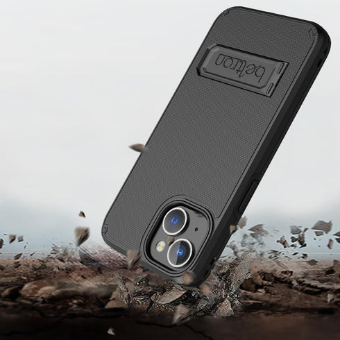BELTRON Case Holster Combo for iPhone 15, Slim Protective Full Body Grip Case & Swivel Belt Clip with Kickstand