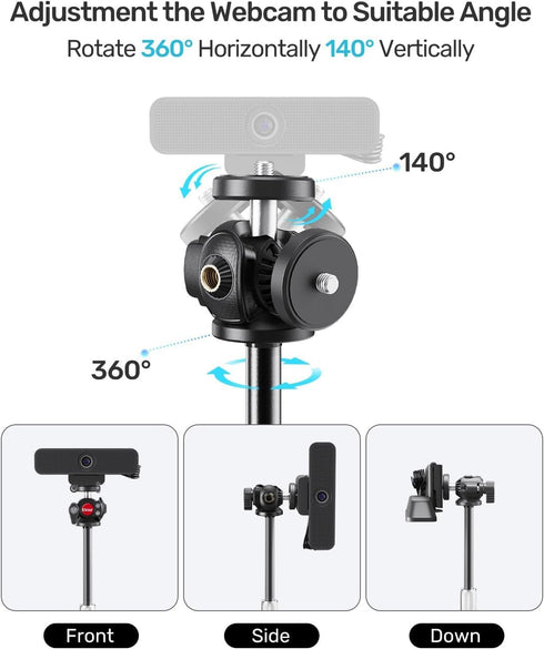 Etour 360 C922 C930e C920 C615 C960 4K N60, 1/4" Webcam Tripod Stand for Desk, Newly Upgraded Small Base & Ballhead