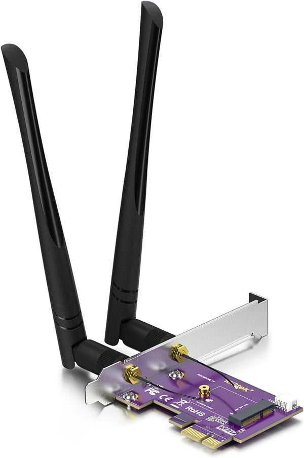 PCIE X1 to M.2/NGFF (A+E Key) WiFi Bluetooth Wireless Module Adapter Card with Dual-Band 2.4&5G, 2X 5dBi Antenna