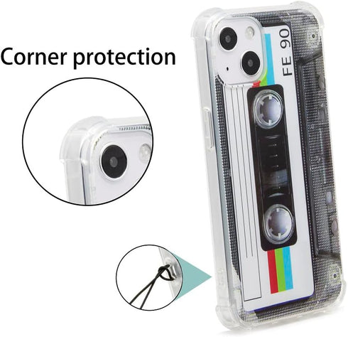 Case for iPhone 13, Matte Finish Heavy Duty Soft Back Cover with Reinforced Corners, Retro Cassette Tape Design