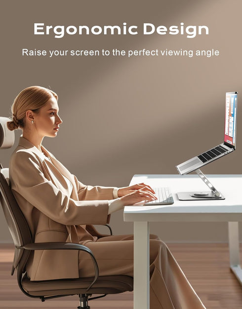 360 (10-16") RIWUCT Rotatable Laptop Stand for Desk Adjustable Height, Ergonomic Laptop Riser Holder with Dual-bar