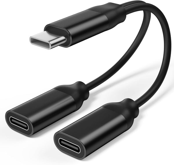 Dual USB C Headphone and Charger Adapter, 2-in-1 Type C Audio Adapter with Fast Charging for iPhone 15 Series, Samsung
