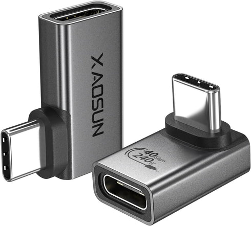 XAOSUN 90 Degree USB C to C Adapter Mixed Pack, Right Angle USB C Male to USB C Female Adapter, USB4 Type C Power Data