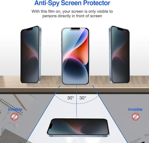 ProCase Tempered Glass Screen Protector 2 Pack for iPhone 14/13/13 Pro 6.1" - Privacy Film Guard, 2022/2021.