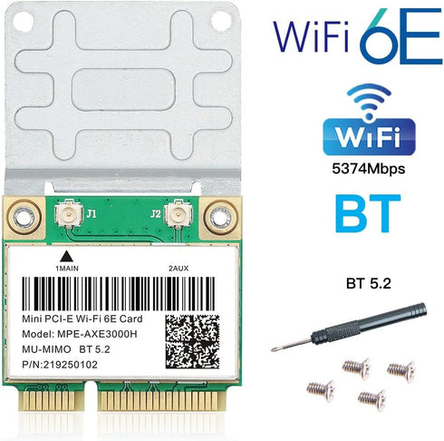 WiFi 6E Half Mini PCI-E Network Card, 802.11AX AC MPE-AXE3000H, 5400Mbps Wireless Card, BT5.2 for Windows 10/11 PC
