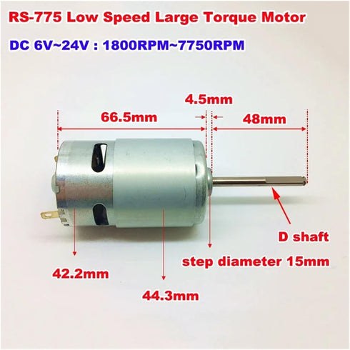 TSIOHKBS 42mm RS-775 12V 14.4V 18V 20V 24V 7750RPM 48mm Electronic Starter DC Large Torque D-Shaft Long Shaft DIY Tool