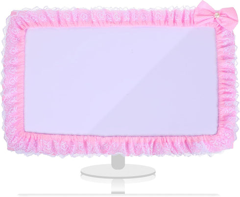 LLOUSSAK 23''-27'' Pink Monitor Cover, Cute Computer Monitor Covers with Bow-Knot, Lace Fabric,