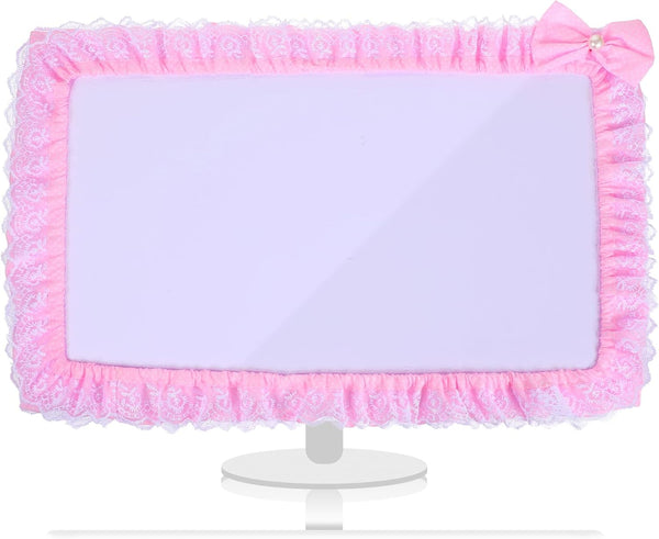 LLOUSSAK 23''-27'' Pink Monitor Cover, Cute Computer Monitor Covers with Bow-Knot, Lace Fabric,