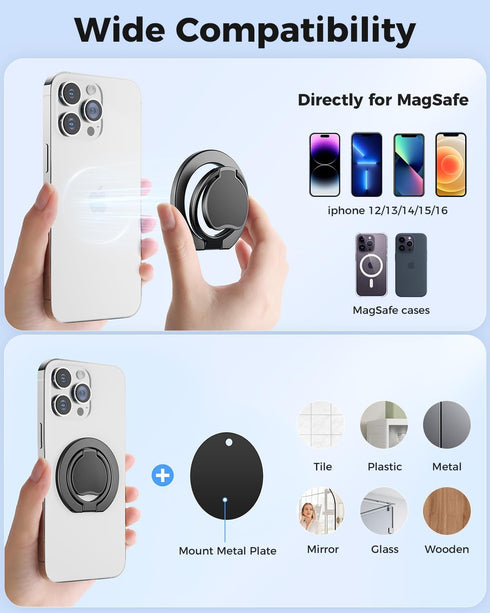 SUPERONE 17/16/15/14/13/12 Upgraded Ultra-Thin Magnetic Phone Grip for MagSafe Ring Holder, Removable Gym Dual-Sided