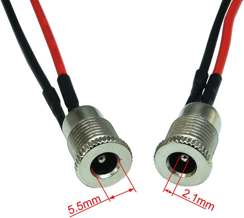 FILSHU 5.5 x 2.1 MM DC Power Jack Socket - Threaded Female Mount Connector Adapter with 15CM 18AWG Cable