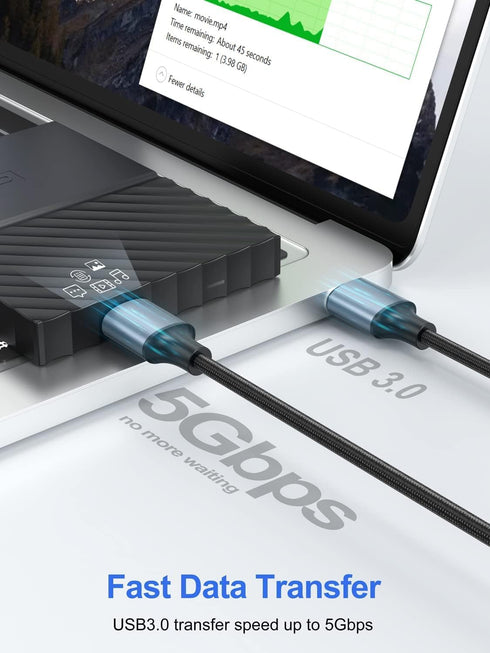 USB to USB Cable 1FT 5-Pack, USB 3.0 A Male to Male Cord Compatible with Hard Drive, Laptop, DVD Player