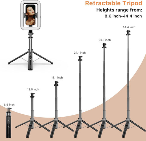 M MYBAT PRO 8" LED Selfie Light with Stand, Dimmable LED Light for Makeup/Live Stream, Tripod, Phone Holder & Wireless