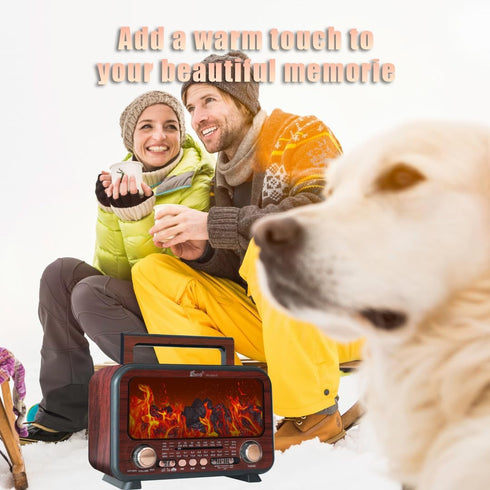 T.TAOMI Retro Portable Radio AM FM SW Shortwave Radio with Bluetooth Speaker,Flame Atmosphere Lamp Battery Operated,SUB