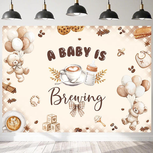 Generic 10x7ft A Baby is Brewing Baby Shower Backdrop Brown Coffee Baking Theme