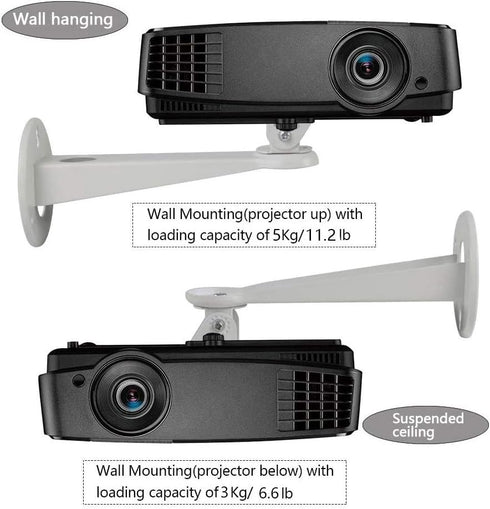 Mini Projector Wall Mount/Projector Hanger for CCTV Security Camera, 360° Rotation, Load 11 lbs, Length 7.8 Inch (White)