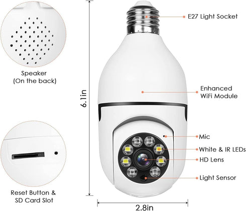 KOWVOWZ 2PCS 2.4GHz & 5GHz Wireless WiFi Light Bulb Security Camera, 1080P Outdoor, 360° Indoor with 2-Way Audio