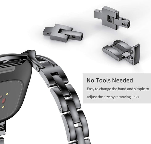 Wearlizer Metal Band Compatible with Fitbit Versa 4/3/Sense/Sense 2 - Dressy Stainless Steel Rhinestone Bracelet