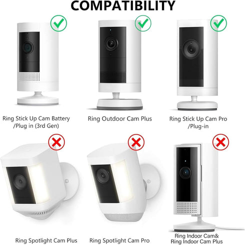 2Pack 360 Ring Camera Wall Mount for Ring Stick Up Cam & Ring Outdoor Cam Plus, Degree Adjustable No Drilling Mount