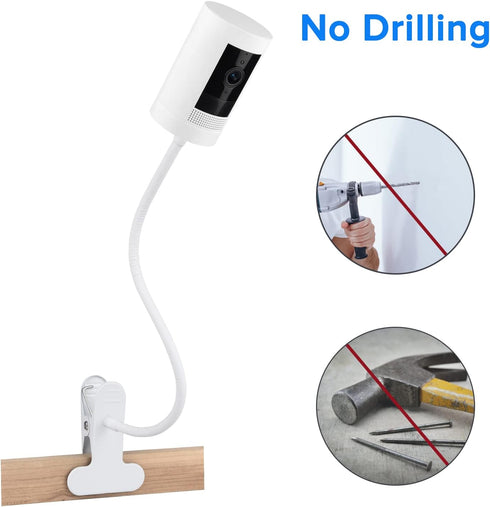 2Pack Clamp Mount for Ring Stick Up Cam & Indoor Cam 1st Gen, Flexible Gooseneck Mounting Bracket (White)