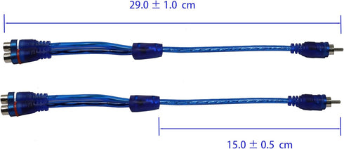 iexcell 2 Pcs RCA Speaker Splitter Shielding Cable Adapter, 1 Male to 2 Female, Blue