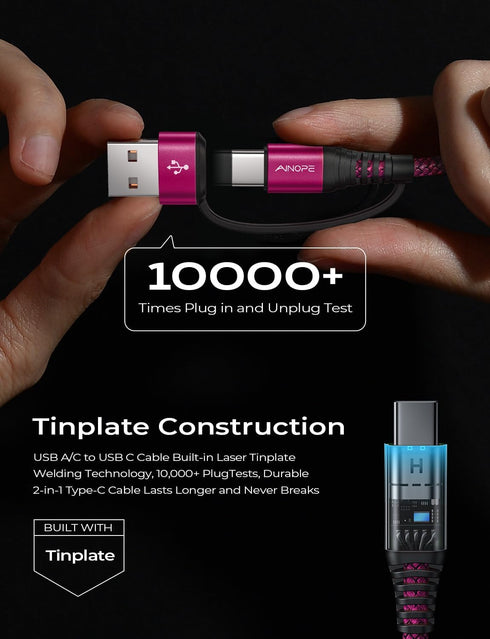 AINOPE 10FT USB C to USB C Cable - Fast Charging for iPad Pro, iPhone 15 Pro Max, MacBook, Samsung Galaxy S24.