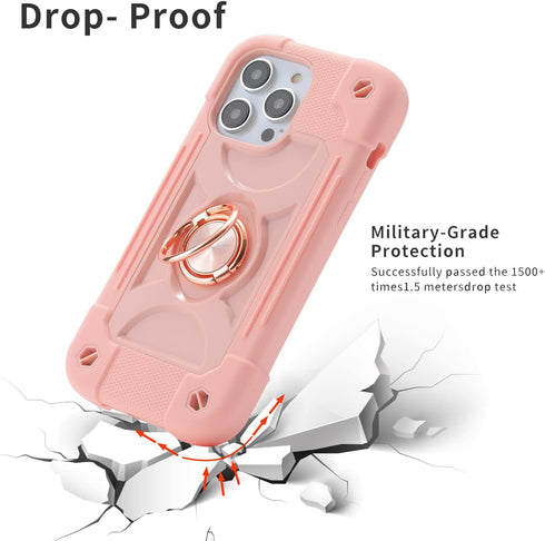 JIFVIK Pink Compatible iPhone 13 Pro Max Case, Full Body Armor Cover with Ring Kickstand, Heavy Duty Protection
