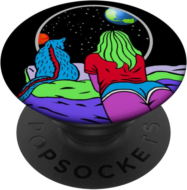 PopSockets Standard PopGrip: Alien Phone-Grip Cat Space Moon Funny Cute 90s 80s 70s Gift