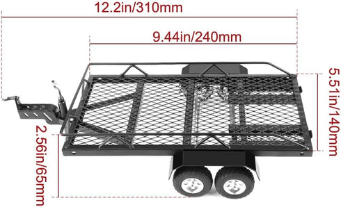 1/24 TRX4M SCX24 FCX24 1/18 1/24 GLOBACT RC Trailer with Hook Hitch Metal Flatbed Trailer for Axial FMS RC Crawler