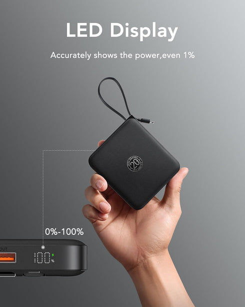VRURC Portable Charger with Built-in Cable, 10000mAh 22.5W Fast Charging USB C Battery Pack for iPhone 15 14 Samsung