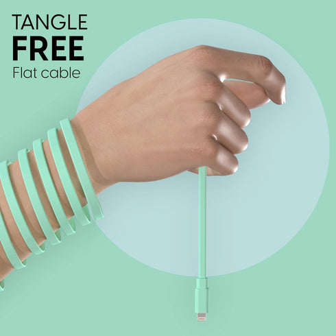 TALK WORKS Flat Lightning Charging Cable 5-7' Mint Green for iPhone 14/Plus/Pro/Pro Max, 13/Mini/Pro/Pro Max, 12/11/10/8