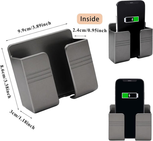 2 Pcs Wall Mount Phone Holder with 3M Adhesive, Phone Stand with Data Cable Receiving Hole, Charger Remote Control