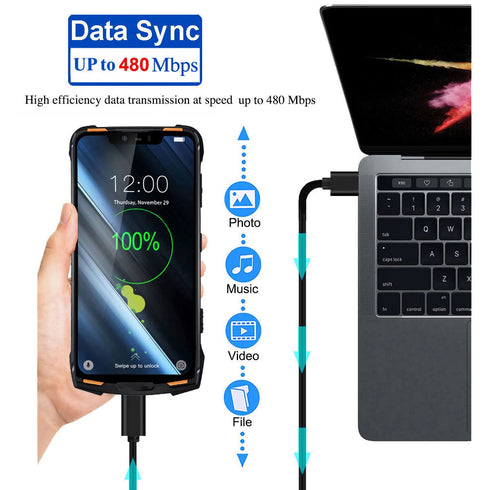 2Pcs 3FT Long Tip Micro USB Cable for Blackview BV4000 BV4900 BV5500 Pro/Plus BV5800 BV6000 Rugged Phones