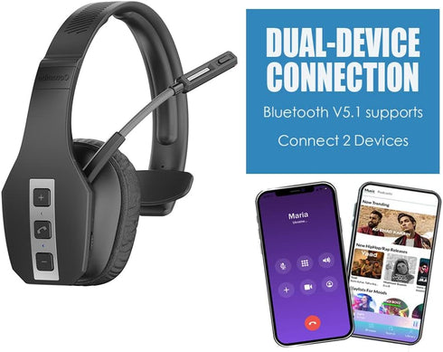 Conambo Bluetooth Headset with Microphone, Trucker Bluetooth Headset with CVC8.0 Noise Cancelling, 35Hrs HD Talktime