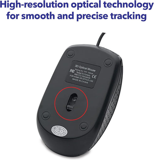 Verbatim Wired USB Computer Mouse - Corded USB Mouse for Laptops and PCs, Black
