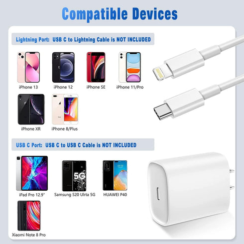 20W PD USB C Wall Fast Charging Adapter with 6FT Type C to Lightning Cable