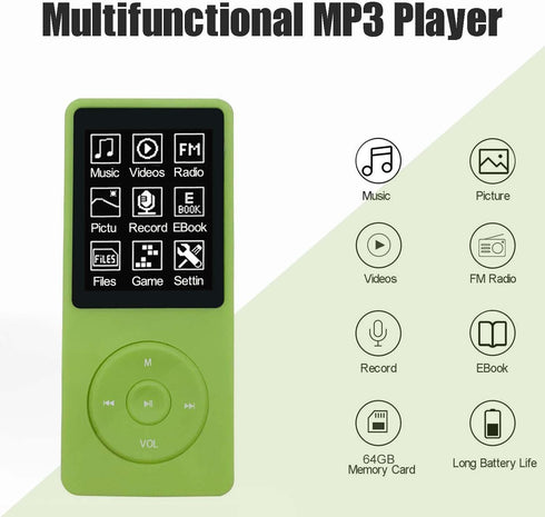 imkavery 64GB MP3 Player with Speaker Earphones Portable Music Player for Kids Support Voice Recording Photo Video