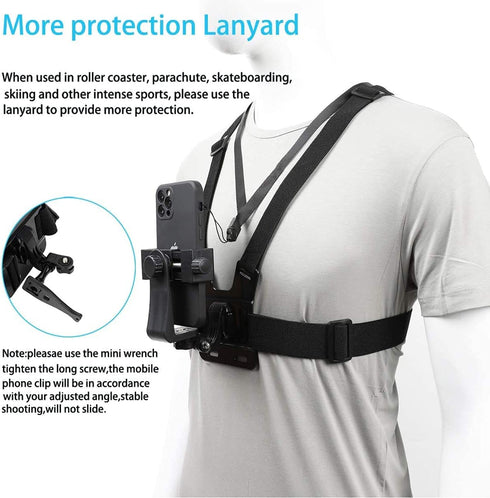 PellKing Mobile Phone Chest Mount Harness Strap Holder for Samsung iPhone Plus, Action Camera POV