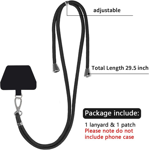 SS Phone Lanyard, Adjustable Detachable Neckstrap and Phone Tether, Suitable for All Smartphones - Black