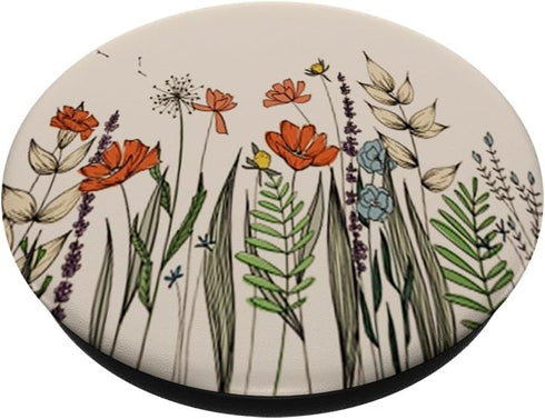 Cute Summer Wildflowers Pattern Design Floral on Beige PopSockets Standard PopGrip