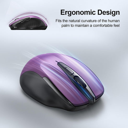 TECKNET Wireless Mouse, Rechargeable 4800 DPI Silent Mouse with 8 Buttons, Wide Compatibility (Purple)