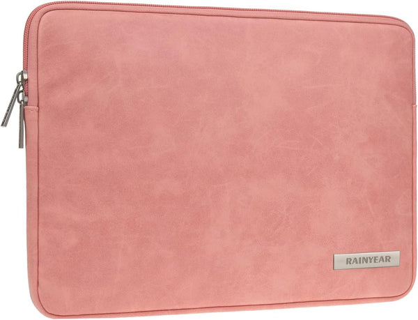 RAINYEAR 13 Inch Laptop Sleeve, PU Suede Leather Case Water Resistant Cover for 2021 2022 MacBook 13.6" M2 A2681, Coral