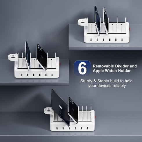Charging Station for Multiple Devices, 6 Port 50W Fast Multi Charger Station with 6 Mixed Charging Cables for iPhone