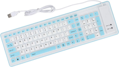 EBTOOLS Foldable Silicone Keyboard, 103 Keys USB Wired Waterproof Roll-Up Keyboard for PC Laptop, Blue