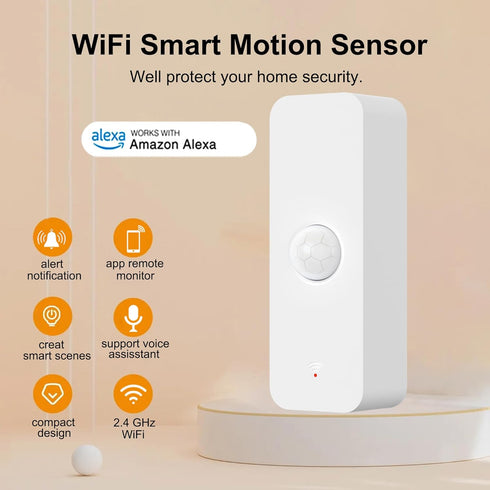 WiFi Motion Sensor: Smart Motion Detector with App Alerts, Wireless Contact Sensor for Smart Home Automation, Compatible with Alexa Echo (1 Pack) by PHOVOLT