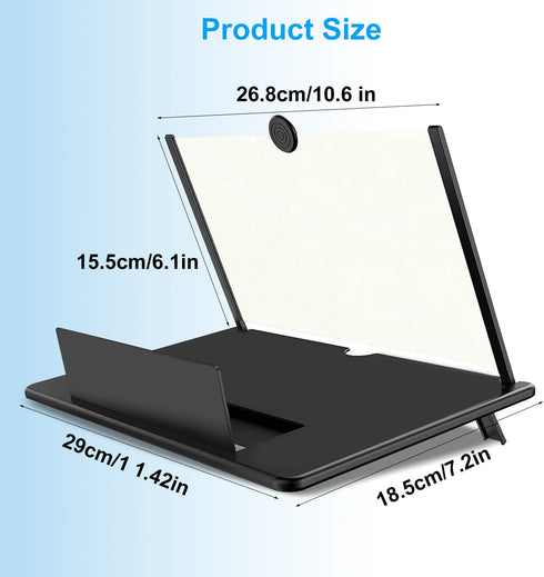 Zrgzob 14 Inch 3D Screen Magnifier for Smartphone, HD Magnifying Projector Screen Enlarger Foldable Phone Stand