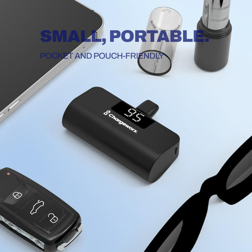 CHARGEWORX Portable Power Bank, 5,000 mAh Battery Capacity, Fast Charging, Small Compact Design, Black