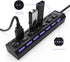 USB Hub 7 Port USB 2.0, LED Portable High-Speed Compatible for iMac Pro, MacBook Air, Surface Pro, PC and Laptop