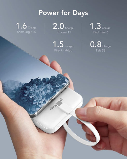Portable Charger with Built-in Cables, Slim 10000mAh Travel Battery Pack, 6 Outputs 3 Inputs 3A Fast Charging