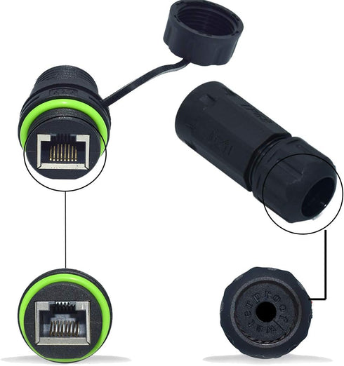 RJ45 Waterproof Connector IP68, Panel Mount Coupler Female to Female, Shielding Cable Coupler-CAT5E-YMP20-Green-2 PCS