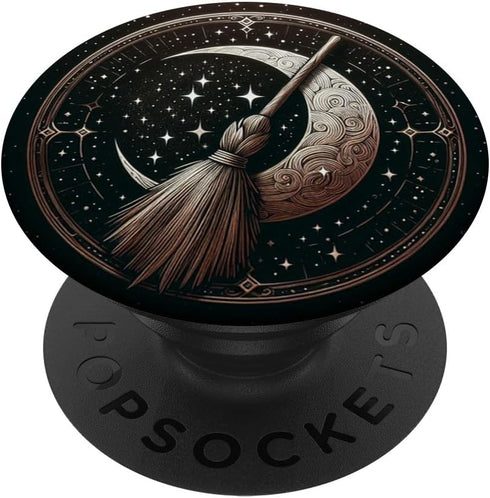 PopSockets Standard PopGrip Witchy Magical Crescent Moon Halloween Flying Witch Broom
